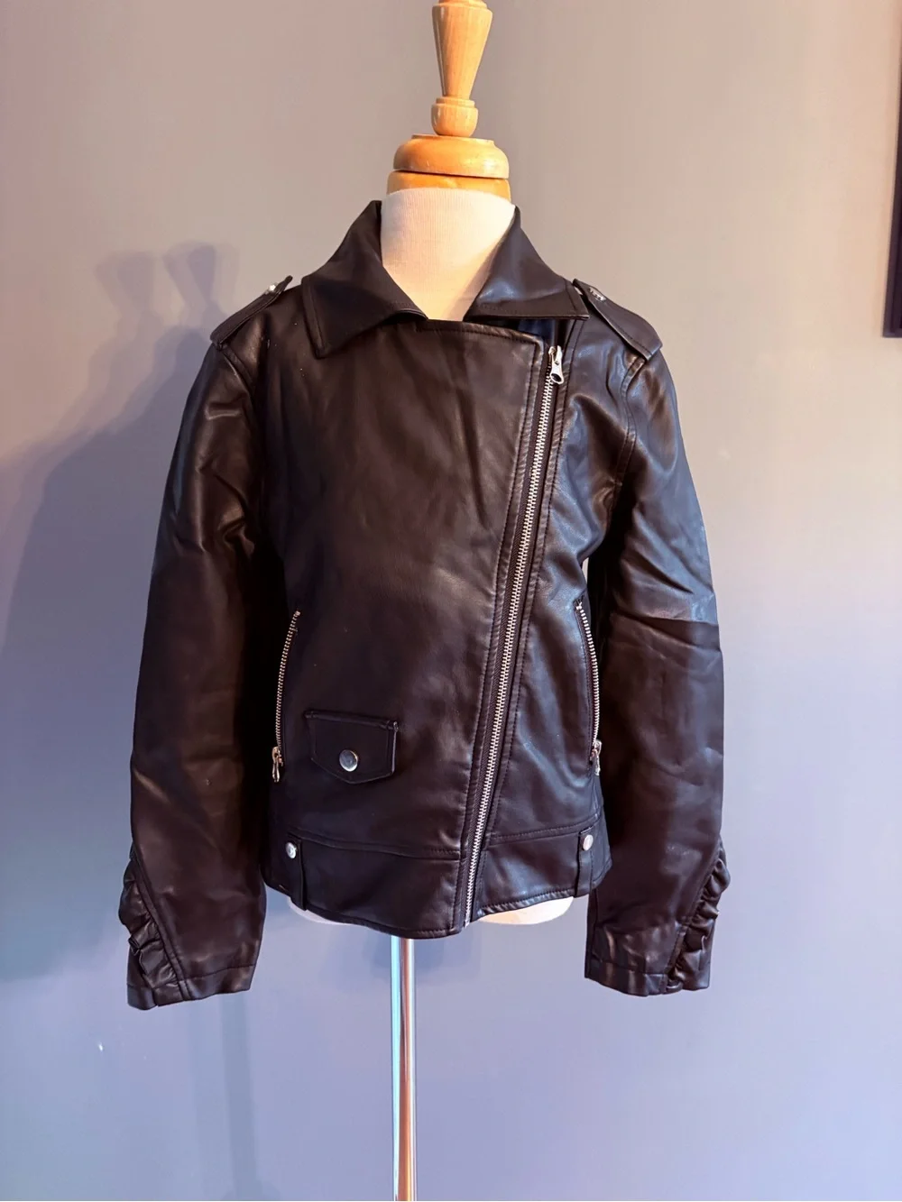 C&C California Black Faux Leather Moto Jacket for Kids